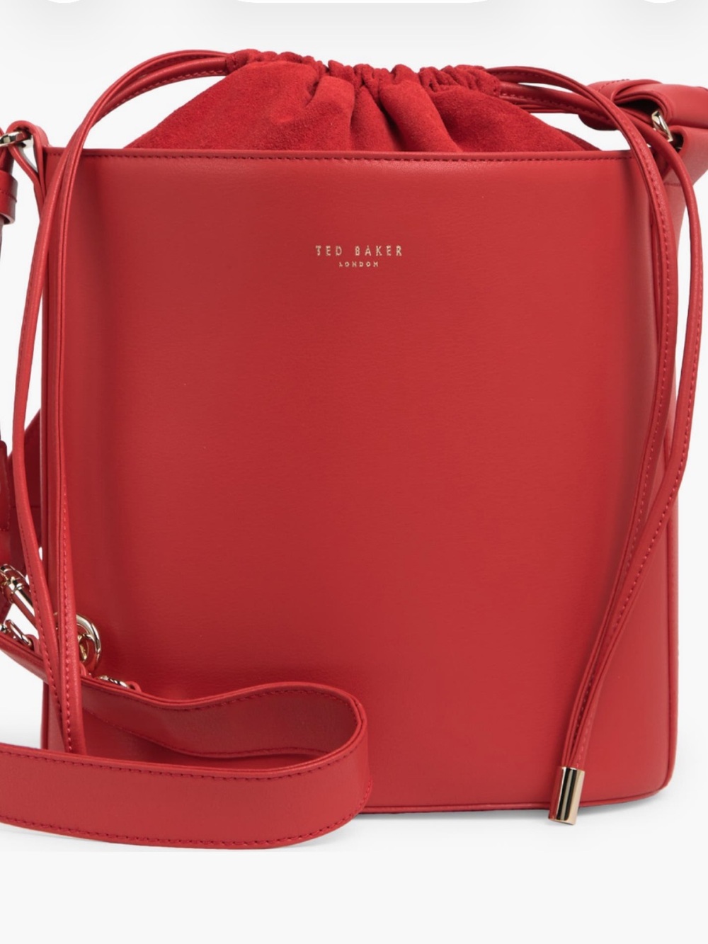 Ted Baker Red Bucket Shoulder Bag with Drawstring.
